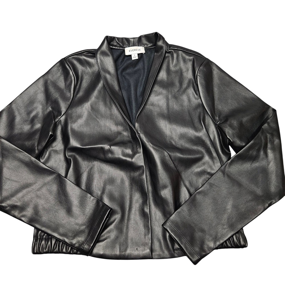 Evereve Faux Leather Blazer Jacket Womens S Black Hook Eye Closure Front Moto